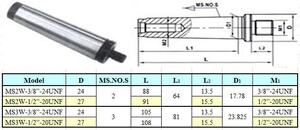 Оправка КМ2 / 3/8"-24UNF без лапки (М10х1.5), для резьбовых патронов "CNIC" (MS2W-3/8-24UNF)